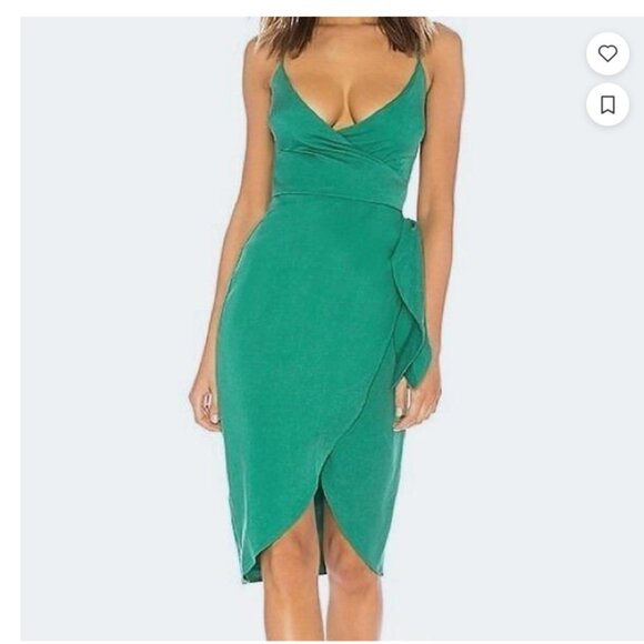 Lovers + Friends Orchid‎ Dress Green Wrap Cocktail Party Size M - Picture 2 of 11